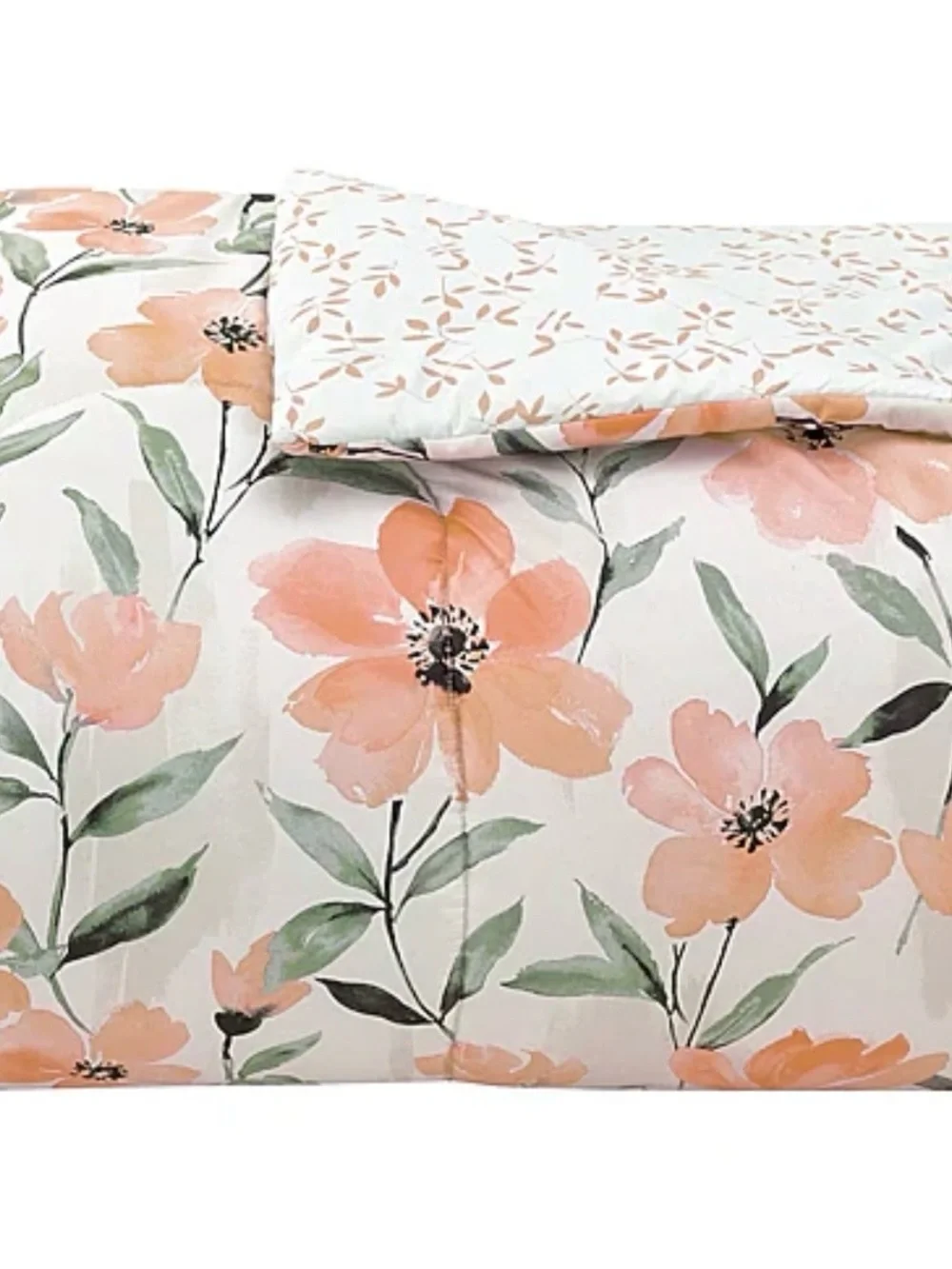 Denise King Floral 3 Piece Comforter Set Coral Peach Green New